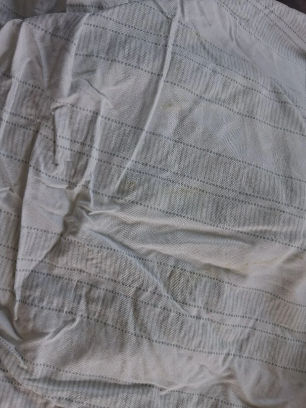 Boll & Branch White Grey Serrated Stripes Queen Percale Hemmed Sheet Set. FLAWS